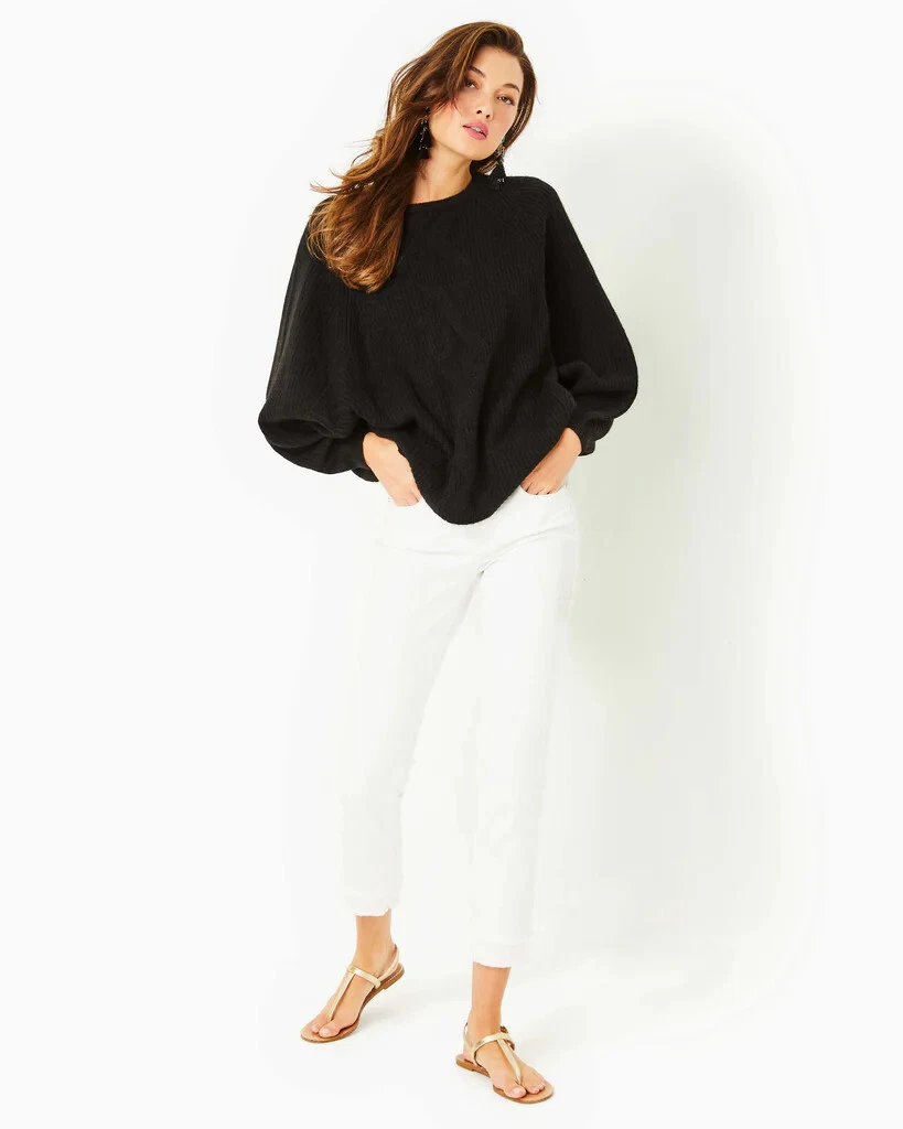 Lilly Pulitzer Arienza Sweater BLACK Poncho Knit XL Batwing Dolman Sleeve $168