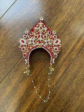 BJD SD Red Kokoshnik, slavic fantasy inspired headpiece.