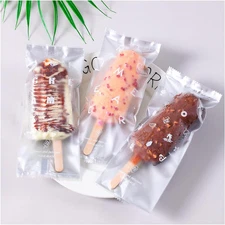Popsicle Bags Ice Cream Bags 100 Pack -Clear Ice Pop Bags with Silver Bottom and