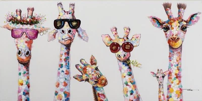 Gemälde Kuriose Giraffenfamilie 50x100 cm, Acrylfarbe auf Leinwand handveredelt - Bild 1 von 4
