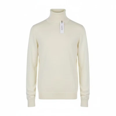 Calvin Klein Merino Rws Turtle Hommes Pull L Blanc Tricoté Logo à Enfiler RRP129 - Photo 1/4