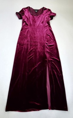 Vintage 90s Connected Apparel Burgundy Red Velvet Dress High Slit Sz 8 Holiday