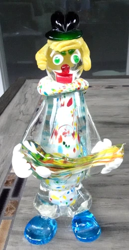 1960's Murano Art Glass Clown Playing Musical Instrument Figurine JICO Label