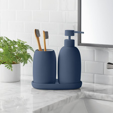 Mainstays Ceramic Stoneware Bath Accessories 3-Piece Set, Blue   Soap Pump Dispe