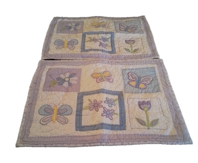 Pottery Barn Kids Std Sham Pair Flowers Butterfly Quilted Embroidered Whimsical