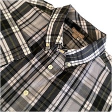 George Men  s XL Shirt Short Sleeve Button Down Black Gray White Plaid 53in Chest