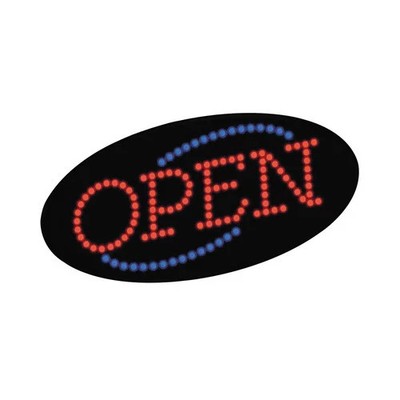 Cosco LED Open Sign 10-1/2''H x 20''W x 1-1/4''D, Black W/Flashing Red/Blue Lights