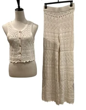 House Of Harlow 1960 Crochet Cream 2 Piece Pant Set Size S, NWT