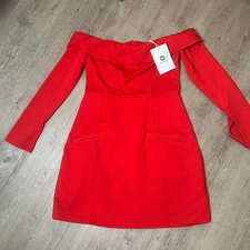 Wenrine Red Off Shoulder Mini Dress Size S Long Sleeve Ruched Bodycon NWT