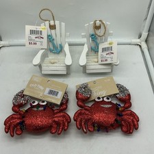 4 Piece Lot Of Beach Tropical Ocean Christmas Ornaments - Crabs And Beach Chairs