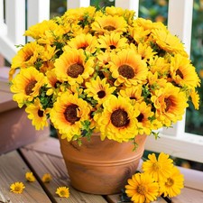 Artificial Sunflowers for Outdoors, 10 Bundles Fake Silk Sunflowers with