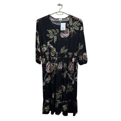 LuLaRoe Evelyn Smocked Waist Maxi Dress 2XL Black Floral Tiered Pockets ~  NWT | eBay