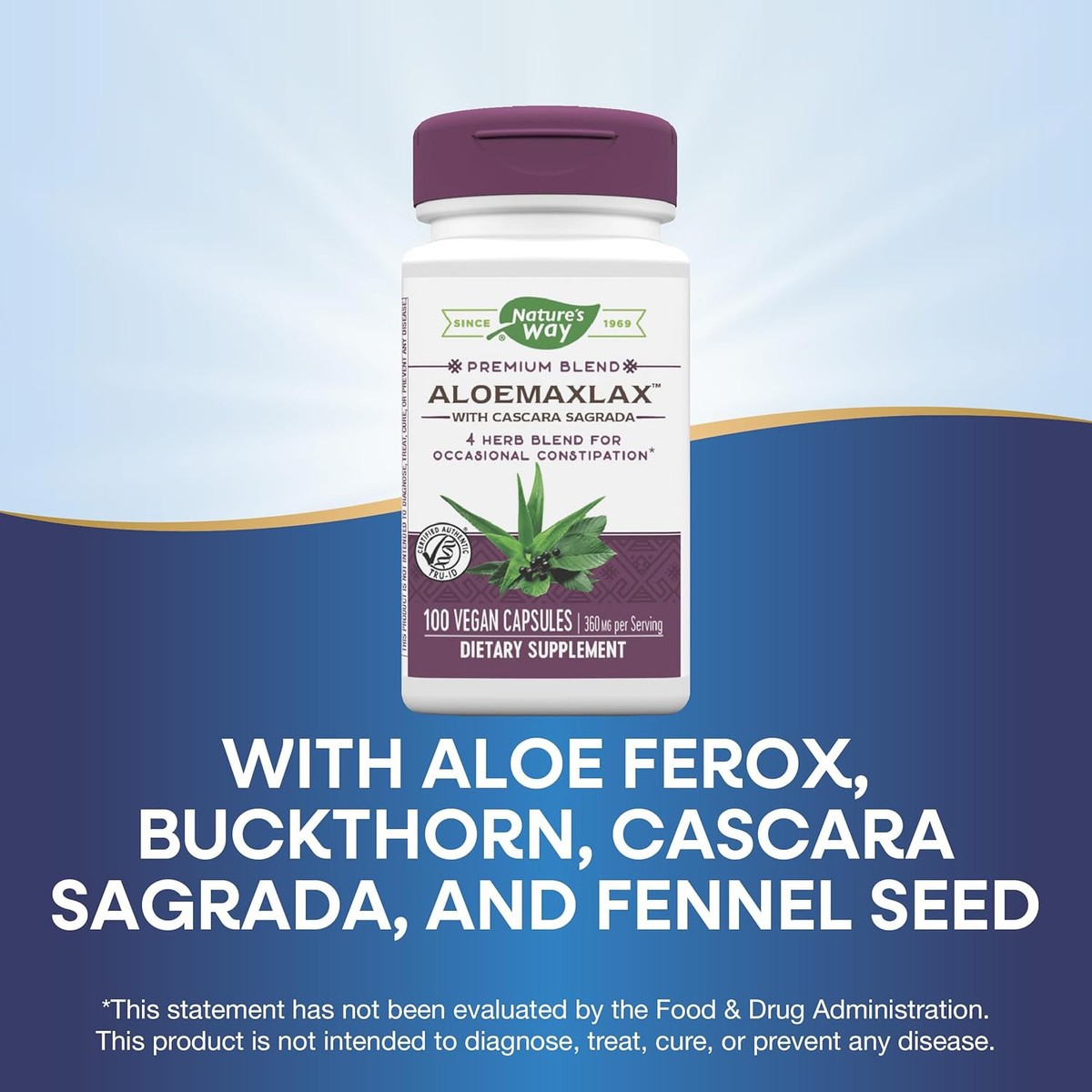 Nature's Way, Aloe Max Lax, 4 Herb Blend, 100 Vegan Capsules