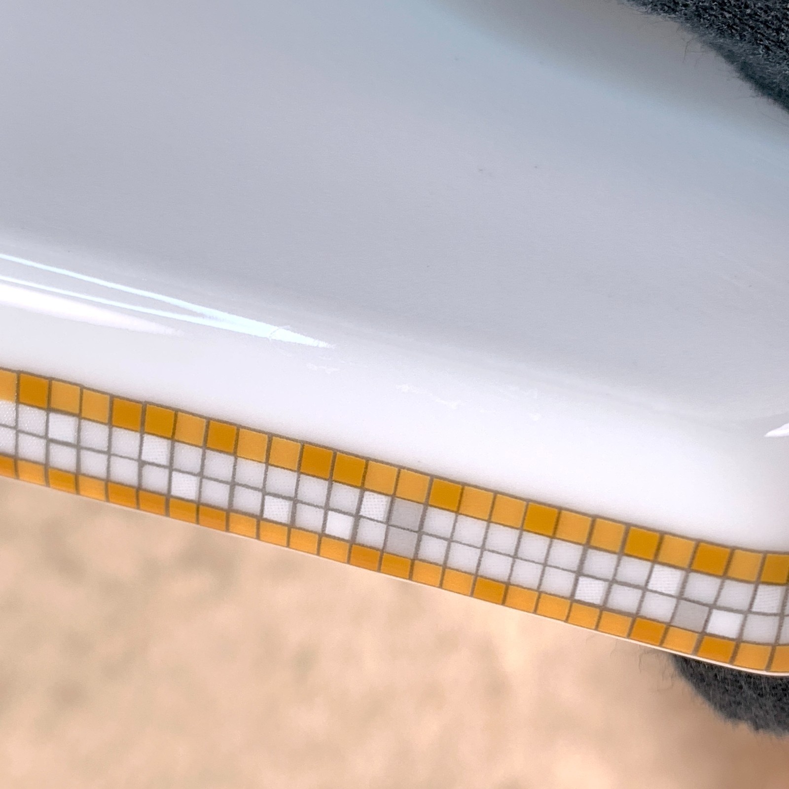 Hermes Paris Rectangle Tray Sushi Plate Mosaique au 24 Gold Porcelain with Case thumbnail 14