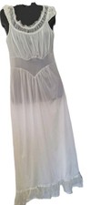 Vintage Maxi Nightgown Off White Size 36 Chiffon Sheer 1950s 1960s Coquette