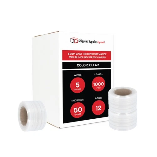 12 Rolls Stretch Wrap Plastic Bundle Banding Film 5" x 1000' + 1 Plastic Handle