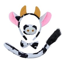 Cow Costume Adult Cow Ears Headband with Nose, Tail and Bow Tie, Cow 1 Pink