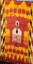 Old Cental Asia Uzbek Bukhara Silk Ikat Fabric 3.5 Yrds 16" Wide Hand Dyed Panel