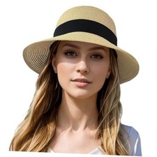 Beach Sun Straw Hats for Women, Summer Sun Protection Mixed Beige-black Bow
