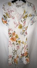 Loft Women's Knee Length Ivory Floral Print Summer Wrap Dress Size 0