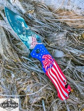 8" American Flag  Eagle Printed Spring Assisted Folding Knife with Aluminum Ha