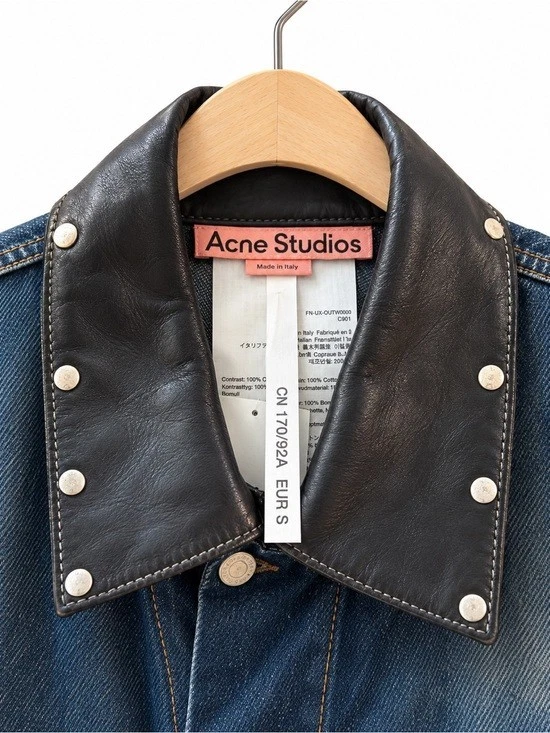 Acne Studios Oversized Denim Jacket Studded Black Leather Collar Unisex - EUR S - product detail image 7