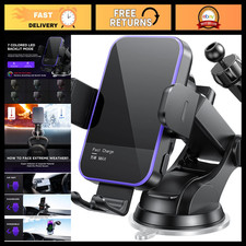 15W Wireless Car Charger with RGB Backlight - Auto Clamping Phone Holder for iPh