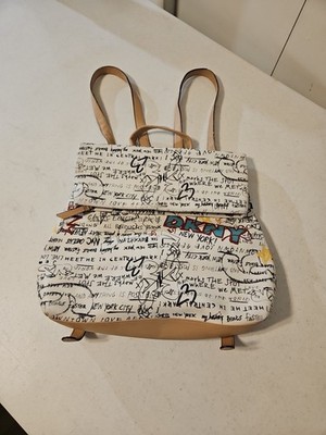 DKNY TILLY Graffiti Fold over White Multi-Urban NYC Backpack Purse Adjustable