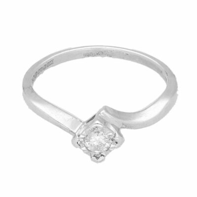 Crossover-Solitärring 9 kt Weißgold 0,10 kt Diamant Illusion besetzt (Größe J 1/2)