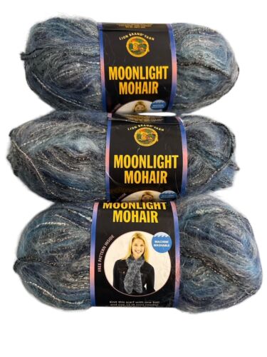 Lion Brand Moonlight Mohair Yarn: Lot of 3: color is Glacier Bay #205