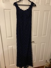 Montage by Mon Cheri Mother of Bride Fit Flare Navy Beaded Gown Altered Sz 8