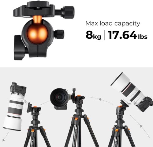 K&F Concept 64" Camera Tripod with 360° Ball Head & Phone Clip for DSLR/Phone - Picture 4 of 16