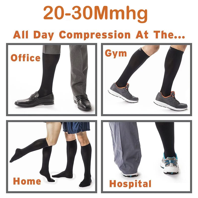 3 Pairs 20-30mmHg Compression Support Socks Knee High Men Women S/M-L/XL - Image 3 of 4
