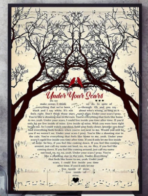 Couple Birds Under Your Scars By Godsmack Script Heart Lyrics Home Decor Poster