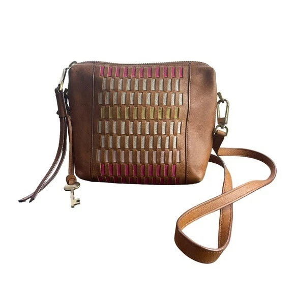 FOSSIL Maya Women s Multicolor Brown Leather Crossbody Bag Cowhide Boho Casual