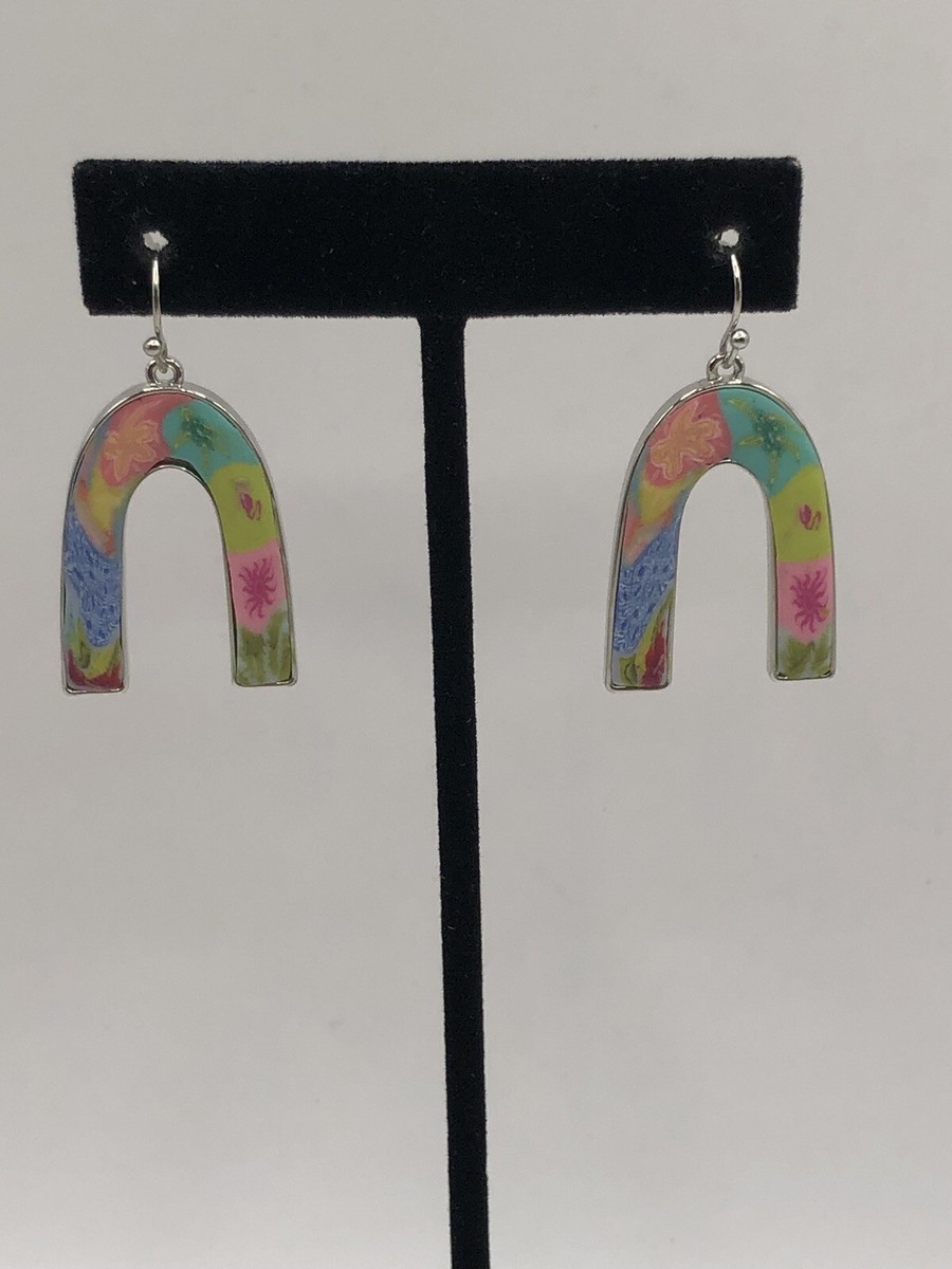 Jilzarah Tahiti Reversible Arc Earrings Silver Plated Floral