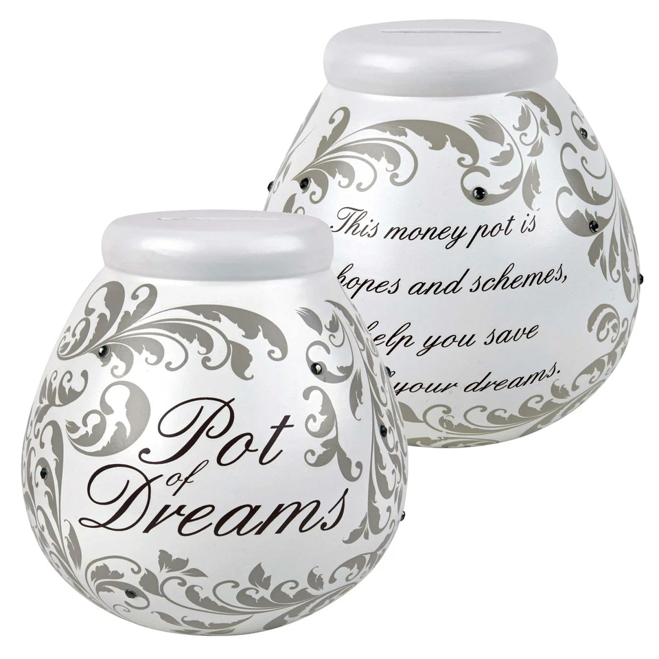 Pot of Dreams Ceramic Money Box Break To Open Smash Fleur De Lys Swirls