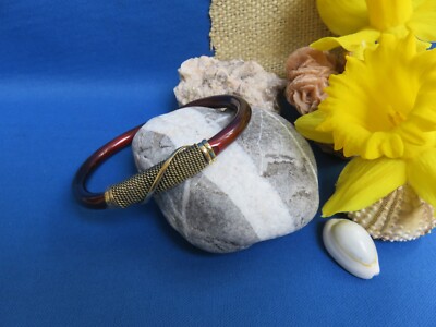 AFRICAN JEWELRY KENYA HAND-CRAFTED CLAD WHITE METAL AND BRASS WIRE BRACELET  A