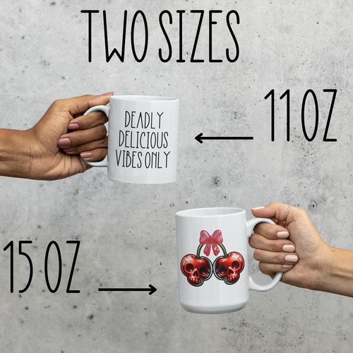 Valentine's Day Cherry Skull Ceramic Mug, Cute Bow Design, Coffee Cup Gift for - Picture 3 of 10