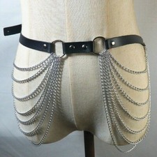 Simili Cuir Ceinture Chaîne Taille Décoration Punk Danse Bracelet Harnais Bords