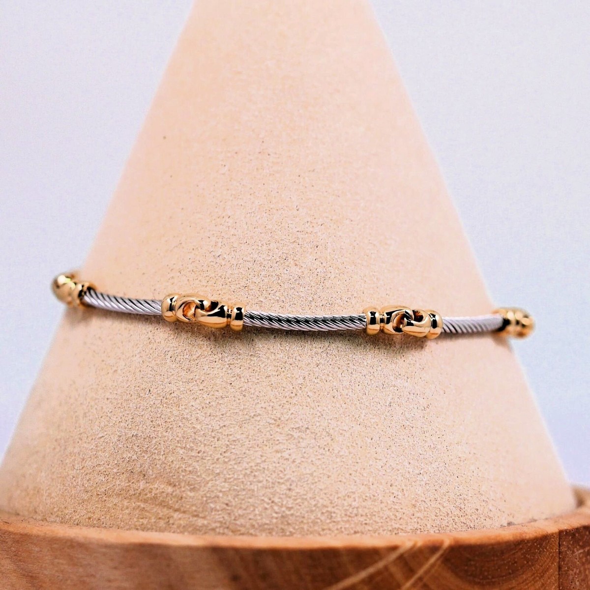 Charriol 18k Gold and Stainless Steel Wire Bangle Bracelet 6.6