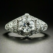 Vintage Antique Style 1.5Ct White Round CZ CZ Wedding Sterling Silver Ring