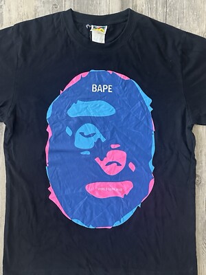 A BATHING APE BAPE LAVA HEAD LOGO T SHIRT SZ XL UPSIDE DOWN RARE