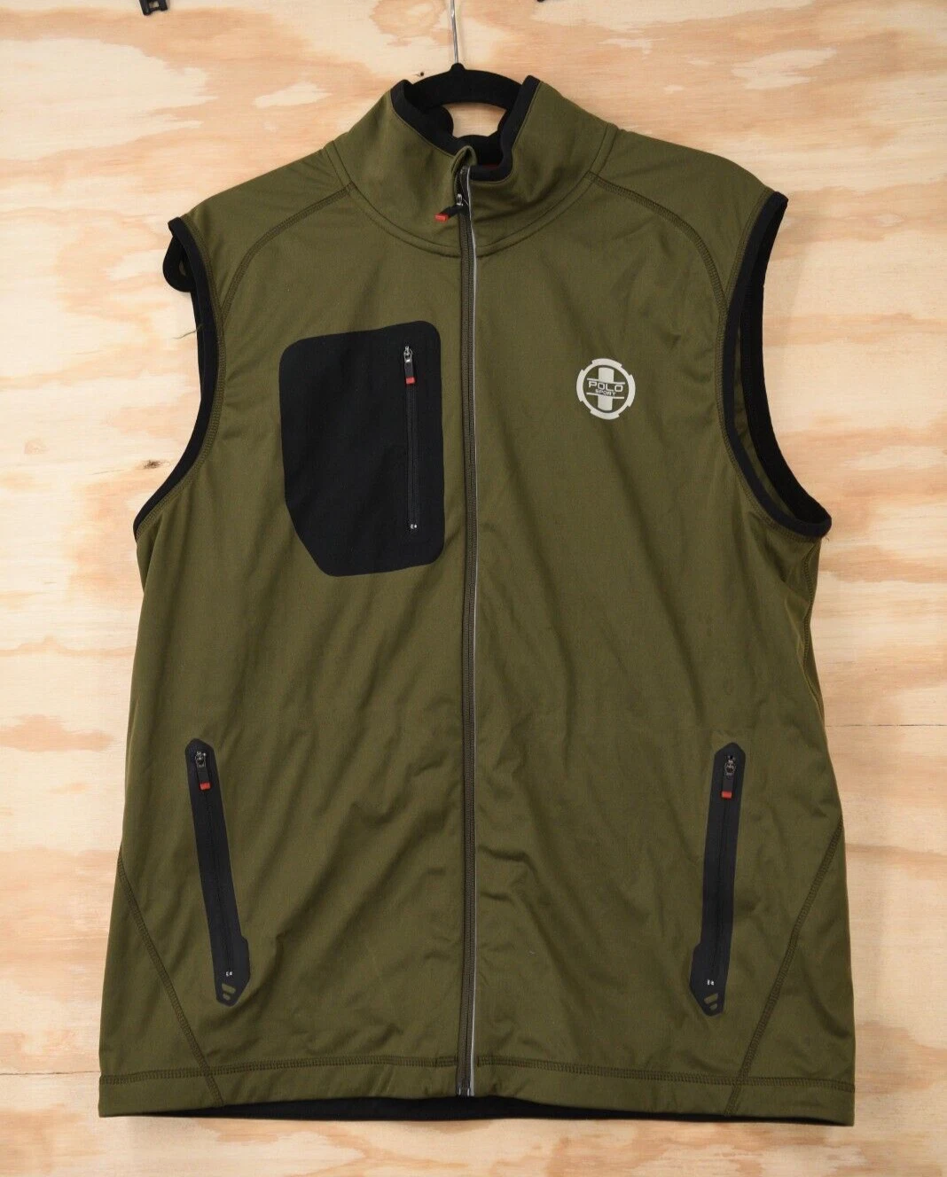 Polo Sport Ralph Lauren Performance Reflective Breathable Zip Olive Vest Mens L