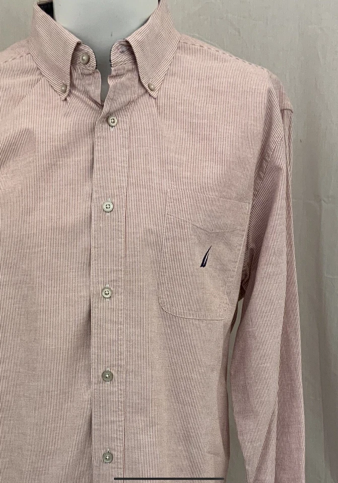 Camisa de vestir Nautica grande a rayas rojas calce clásico 100 % algodón YGI N2-646 Foto 3 de 4