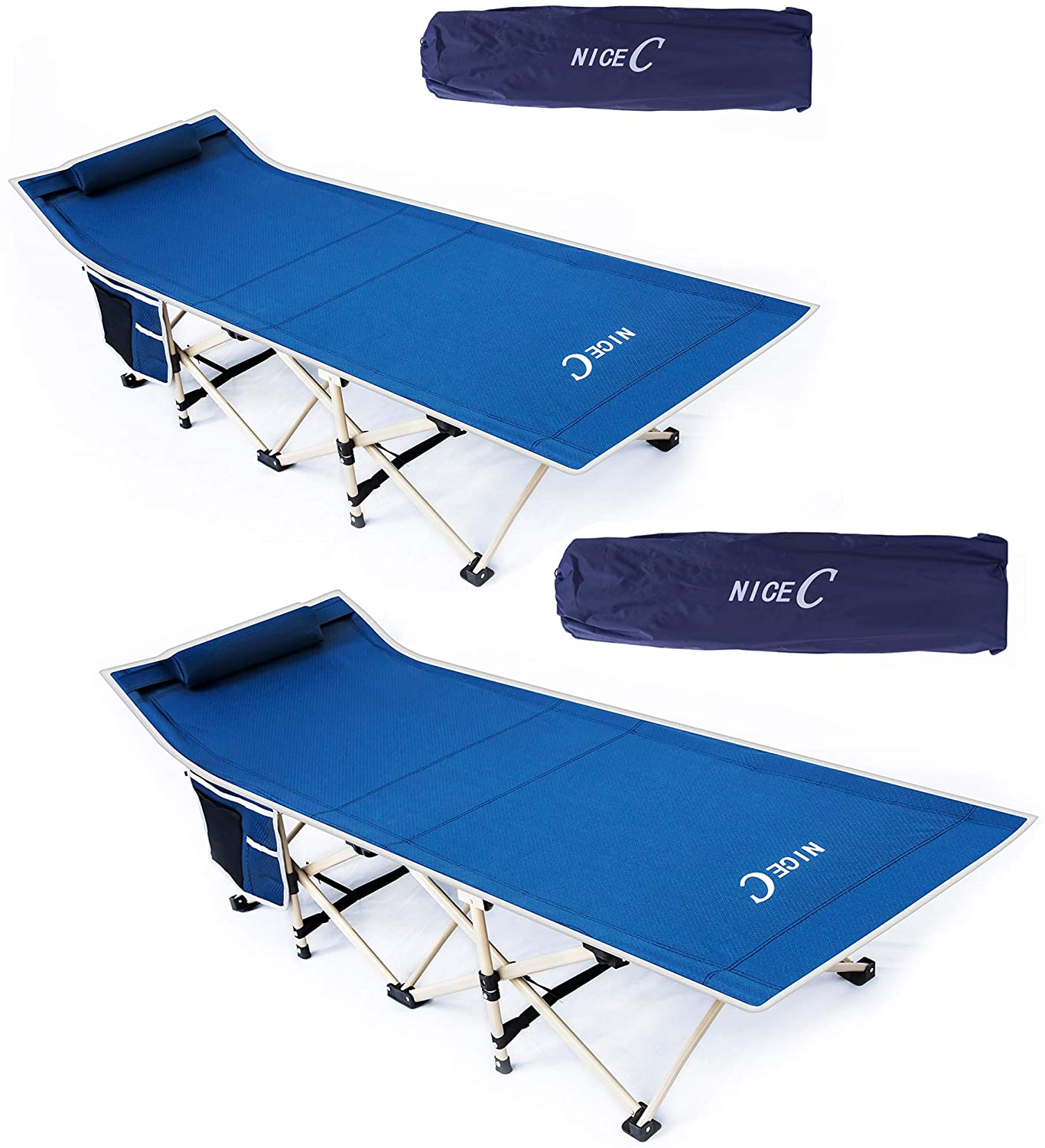 Free shipping anywhere in the nation Nice C Folding Camping Cot Sleeping Year-end annual account Carry Pillow Tent Bed w