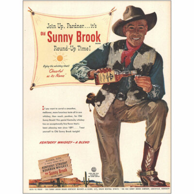 1951 Sunny Brook Whiskey: Join Up Pardner Vintage Print Ad