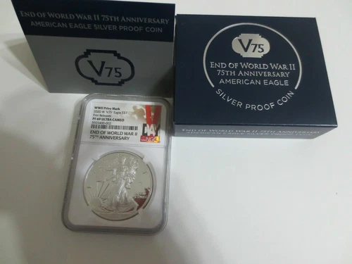 2020 W END of WORLD WAR II 75th ANNIVERSARY SILVER EAGLE V75 NGC PF69 