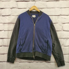 FRANK AND OAK Sweatshirt Jacket Mens Large Full Zip Longsleeve Blue Black