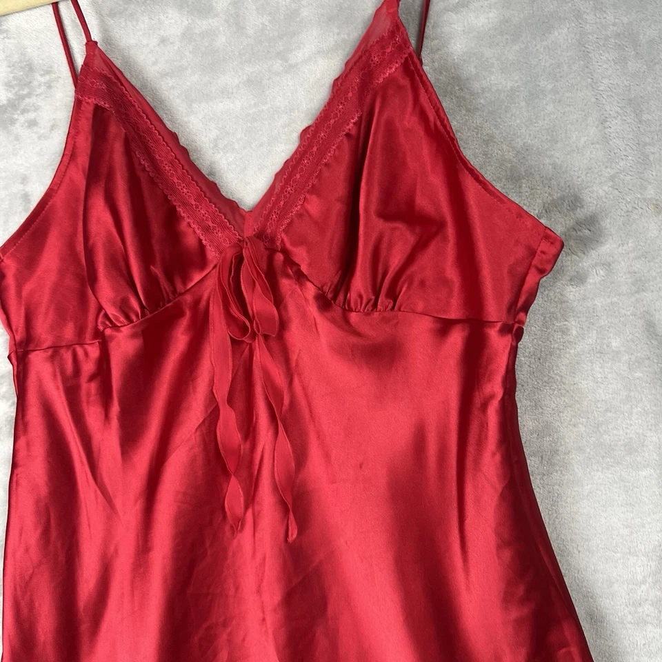 Victoria's Secret Y2K  Women Red Slip Dress LargeBaby Doll Preppy lace trim - Image 4 of 4